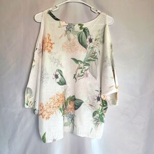 Collezioni Leonardo Tropical Floral Knit Cold Shoulder Shirt Size M